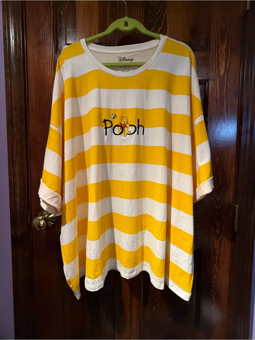 Disney Yellow and White Striped Pooh Short Sleeve Tee